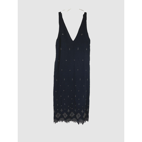 Zara Embroidered Beaded V-Neck Black Pullover Midi Dress Fringe Limited Edition - Picture 3 of 11